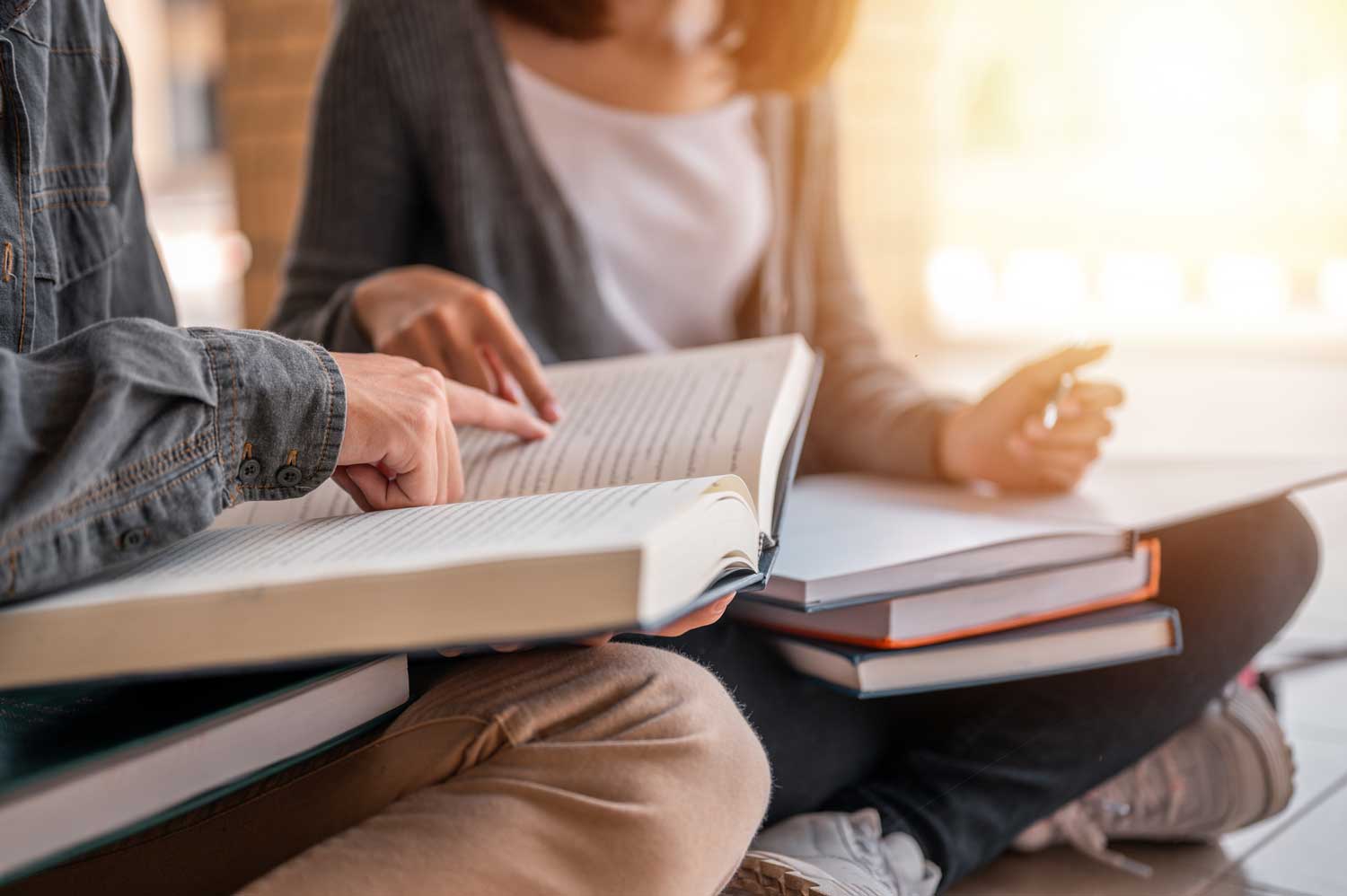 sitting reading library books